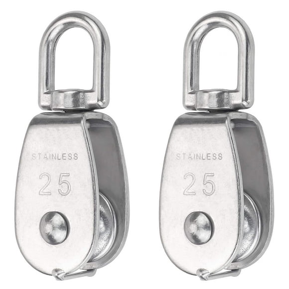 Favordrory 2 Pcs Wire Rope Crane Pulley Block M25 Lifting Crane Swivel Hook Single Pulley Block Hanging Wire Towing Wheel 304 Stainless Steel