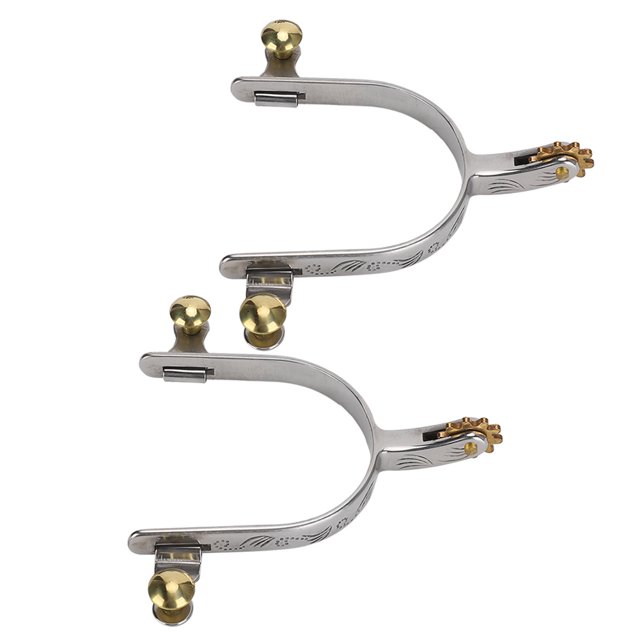 Horse Spurs, West Cowboy Horse Spurs, With Brass Rowel Belt Button For Horse