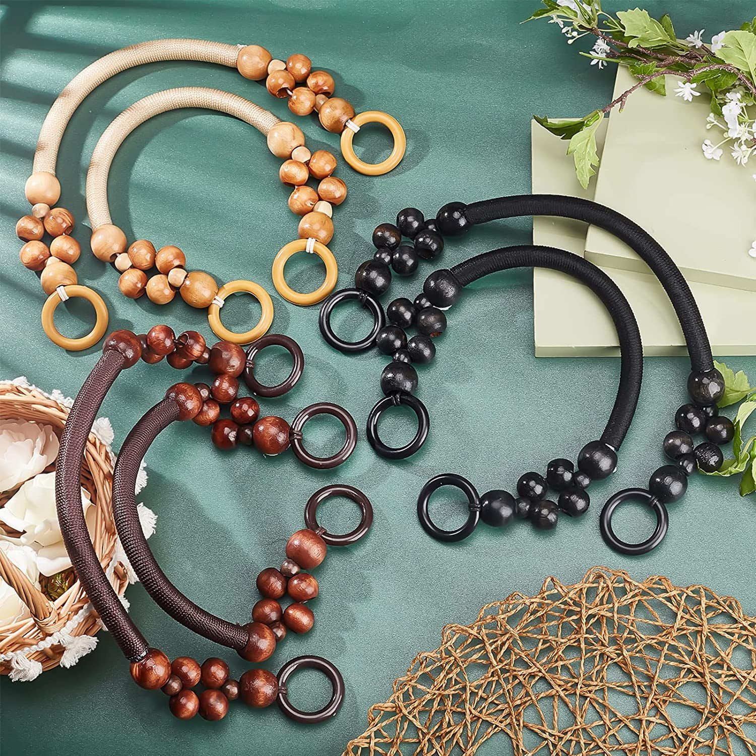 6pcs Wooden Beaded Bag Handles Nylon Rope Straps Sewing Craft Arts Rings DIY Customed Bag 18 Inch Walmart