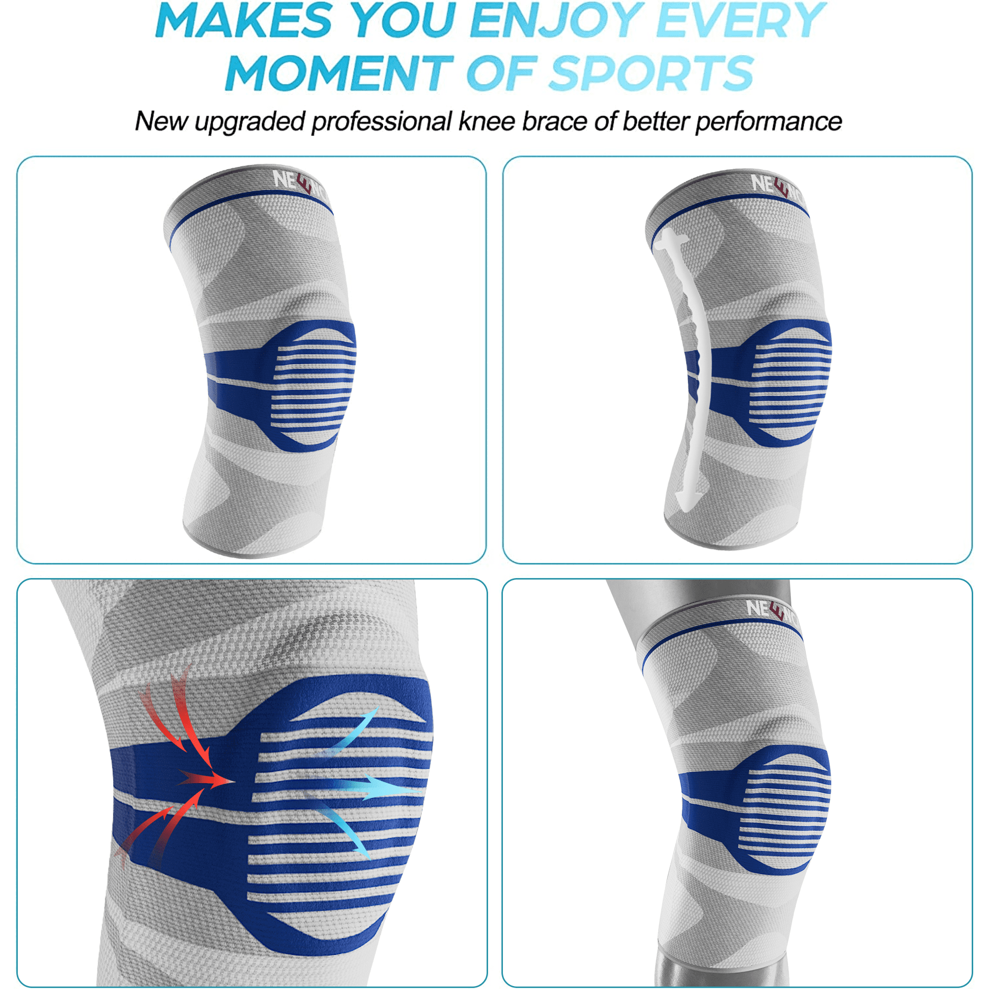 Neenca 2 Pcs Knee Brace for Men Women, Compression Knee Sleeve with Patella Gel Pad & Side Stabilizers, Knee Support Bandage for Pain Relief