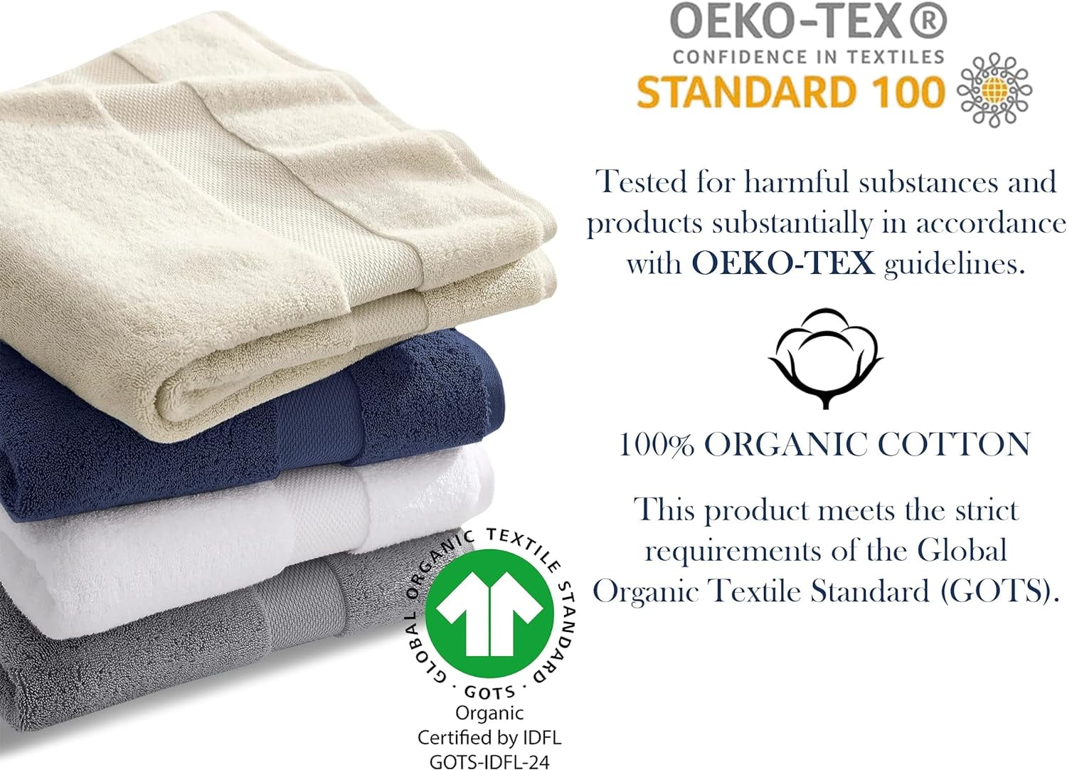 Delara Organic Cotton Washcloths 6-Pack, 13"x13" 650 GSM Plush Soft Quick-Dry Face Towels, Ultra-Absorbent, GOTS & OEKO-TEX, Dark Grey