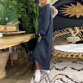 thumbnail image 3 of Tralilbee Robe en Denim Unie Vintage Décontractée pour Femmes à Manches Longues, Mode, Col en V, Boutons, Poche, Robe Longue Ample, Robe de Soirée Décontractée Ample, 3 of 4