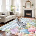 thumbnail image 3 of Easter Area Rugs Collection 5'x8', Spring Rabbit Eggs Flowers Herbs Blue Plaid Non Slip Indoor Rectangle Throw Runner Rug Floor Mat Carpet for Living Room Dining Table Bedroom Nursery, 3 of 9