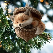 geerera Forest Animal Acorn Ornaments, Pine Cone Animal Decoration, Acrylic Hanging Ornament Home Party Décor, Xmas Gift for Animals Lover(Fox)