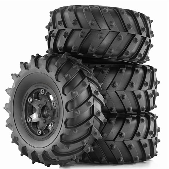 4pcs 128mm 1/10- Beadlock Wheel Rim Rubber Tire Set for 1/10 RC Crawler Car TRX4 D90 D110 Axial SCX10 Black
