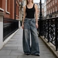 thumbnail image 2 of Barrel Baggy Jeans for Women Loose Wide Leg Low Rise Boyfriend Pants, Solid Color Casual Oversized Denim, 2 of 4