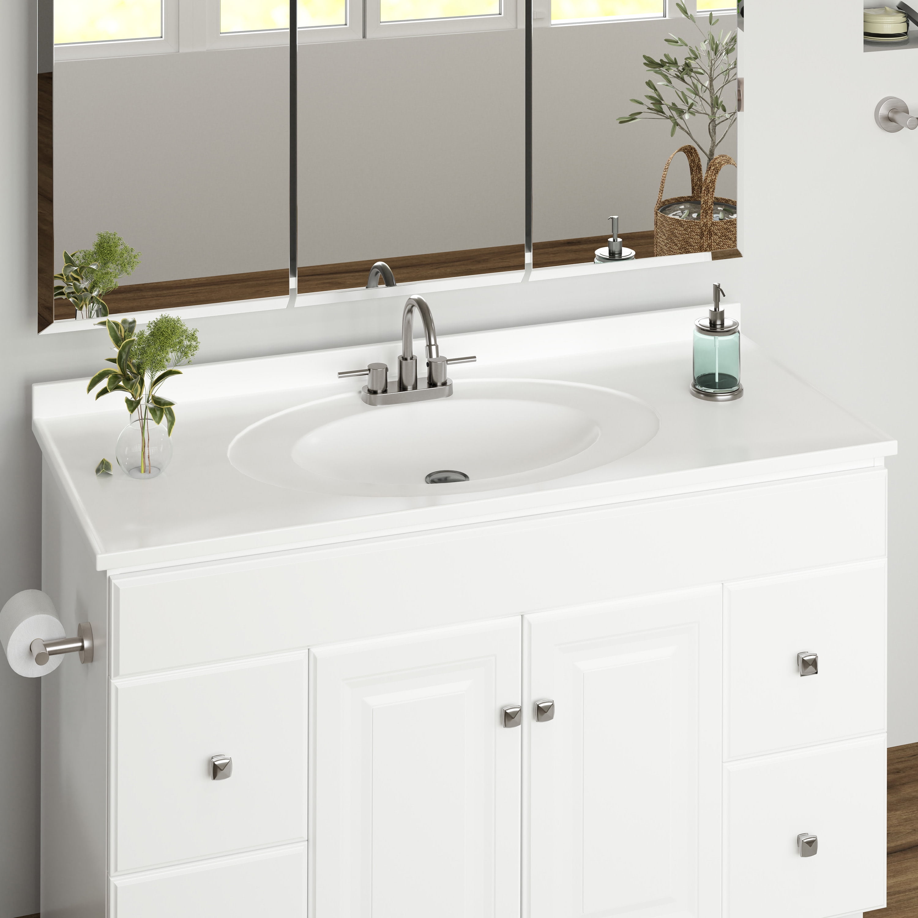 Design House Eastport II Contemporary Center set Deck Mount 2-Handle Faucet for Bathroom Satin Nickel