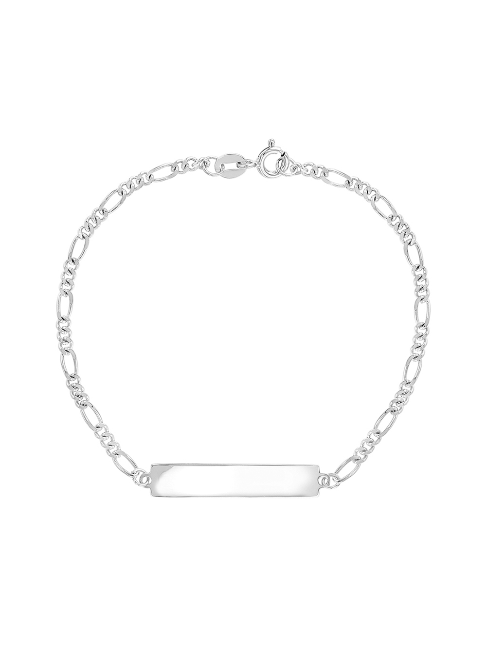 925 Sterling Silver Figaro Chain Identification Tag Bracelet for Girls