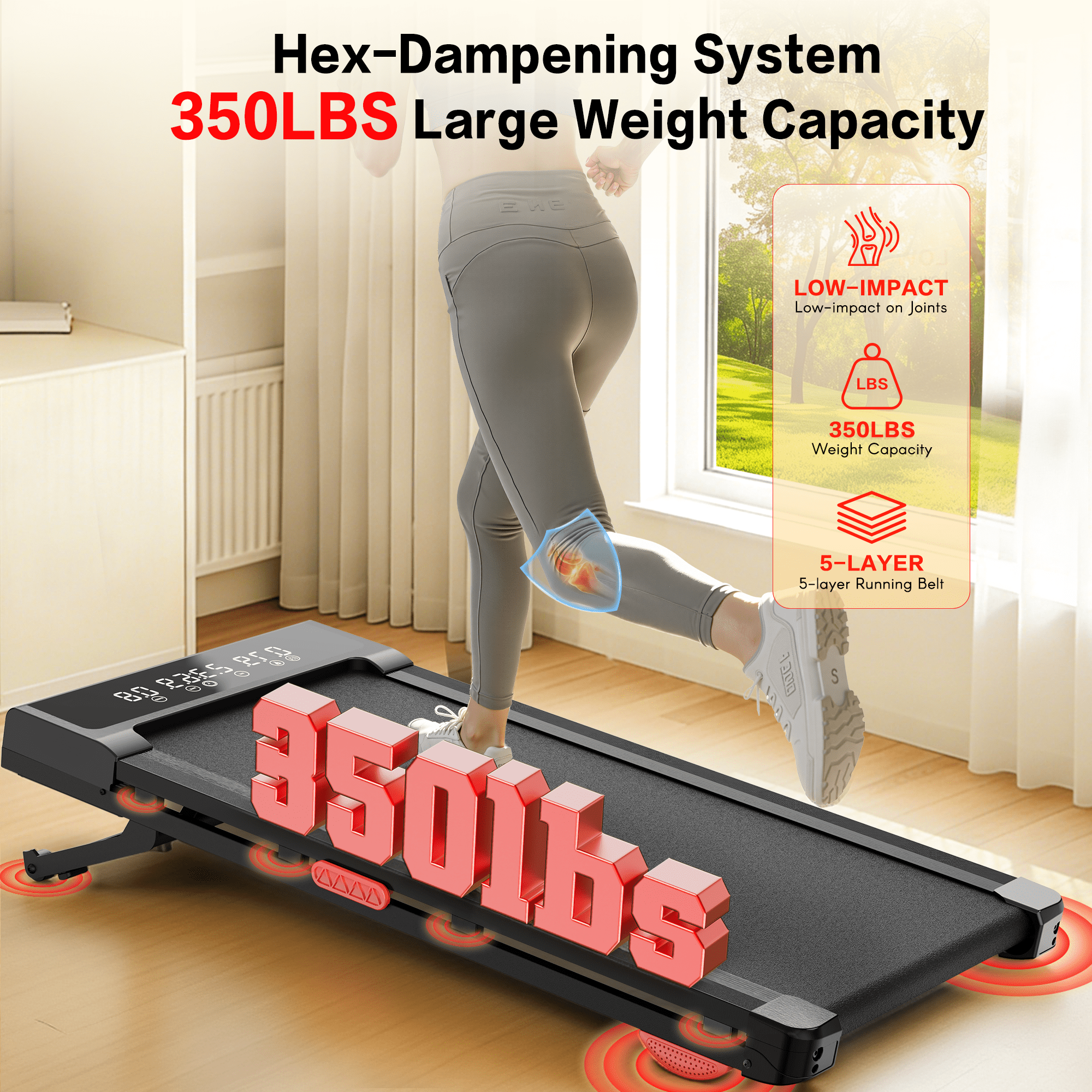 Evitormill Treadmill With Auto Incline 15%, Portable Under Desk Walking Pad for Home/Office,Black Red