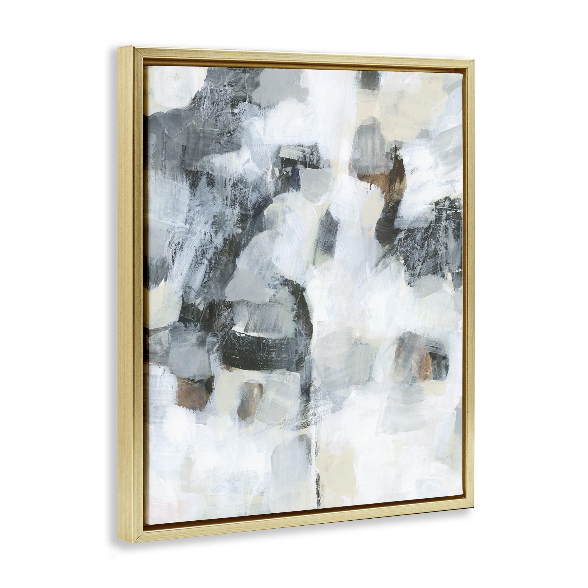 Stupell Industries Grey & White Abstract Pattern Abstract Painting Gold Floater Framed Canvas Art Print Wall Art, 17 x 21