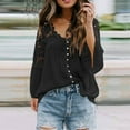 thumbnail image 2 of UJNDER Women's Long Sleeve Lace Trim Tunic Tops Button Down Casual Blouse Cute V Neck Shirt Tops for Women Feminine Detail Black S, 2 of 7