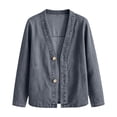 thumbnail image 5 of CAIXIA Womens Jean Jacket Classic Long Sleeve Button Down Denim Cardigan V Neck Collarless Denim Jacket, 5 of 5
