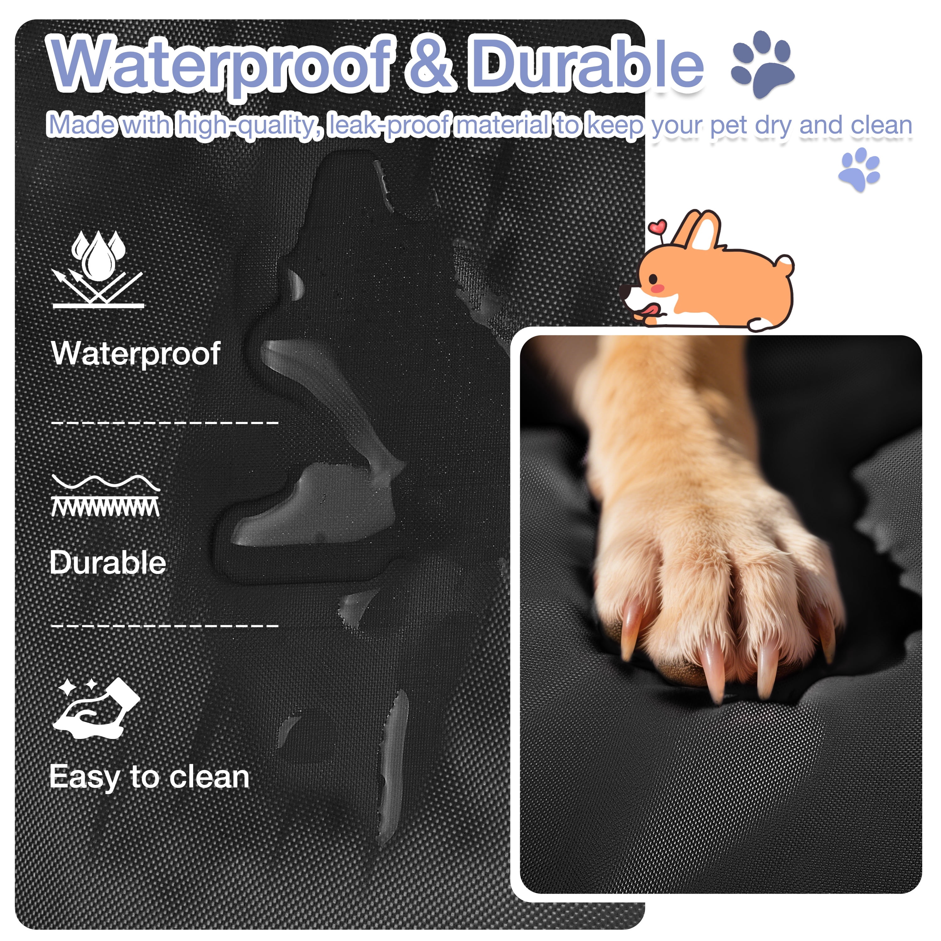Kritter Planet Reversible Waterproof Foldable Dog Bed Pad for Camping & Travel, Portable Roll-Up Dog Bed Car Seat Pet Cushion Mat with Handles for Small & Medium Dogs, Indoor & Outdoor Use
