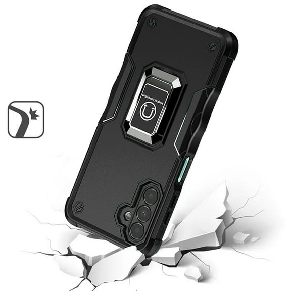 Designed for Samsung Galaxy A35 5G Hybrid Stand Magnetic Ring Holder Stand Kickstand Heavy Duty Rugged Drop Silicone Shockproof Phone Case Cover [Black]