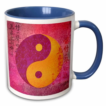 3drose, Illustration of Yin Yang Symbol with Chinese Calligraphy, 11oz Two-tone Blue Mug
