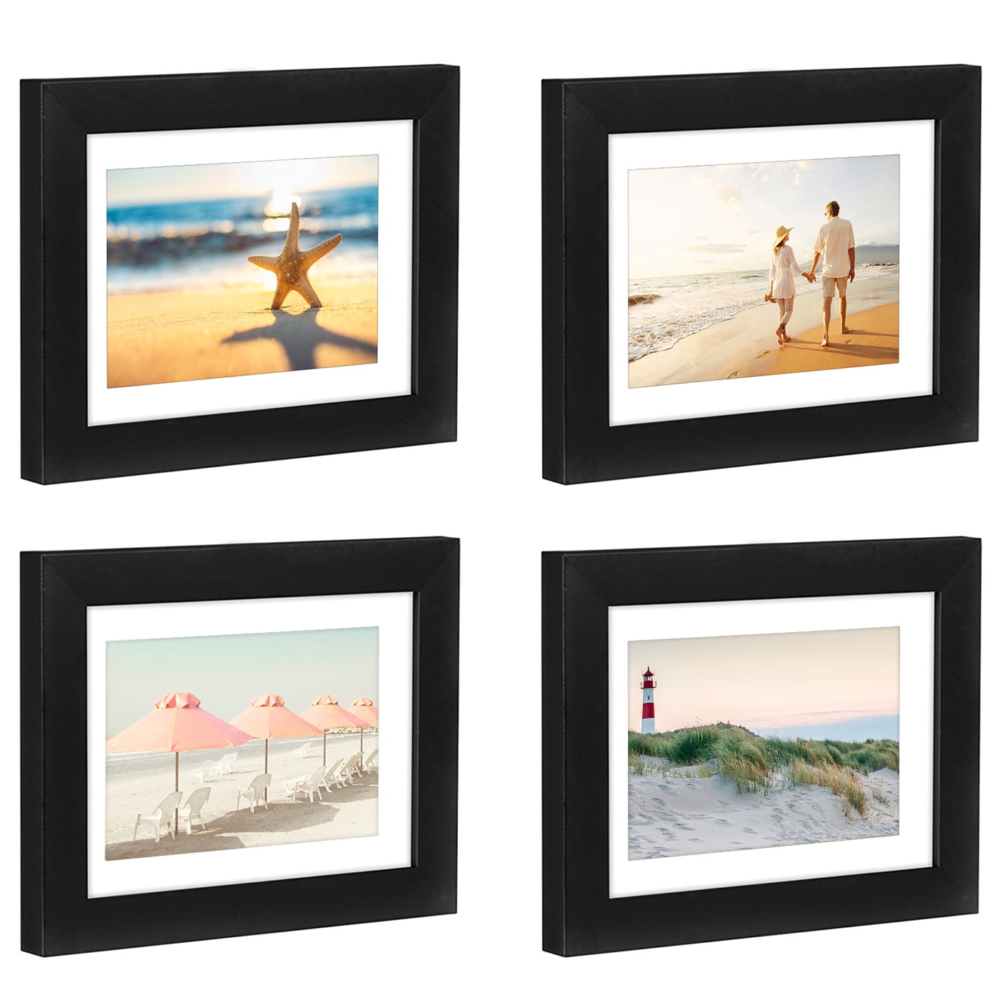 Americanflat 5x7 Picture Frame in Black Set of 4 - Displays 4x6 With Mat and 5x7 Without Mat - Composite Wood with Shatter Resistant Glass - Horizontal and Vertical Formats for Wall and Tabletop