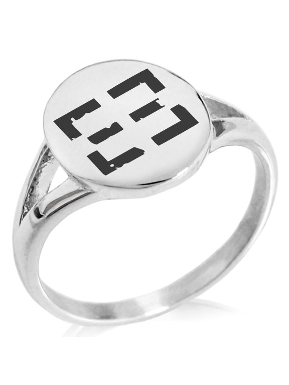 Stainless Steel Ancient Tribal Support Rune Minimalist Oval Top Polished Statement Signet Ring