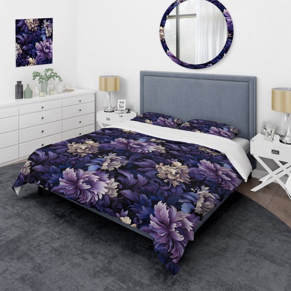 Designart "Enigmatic Blue Illusion III" Damask Bedding Covert Set - Bohemian & Eclectic Bed Set With 1 Sham