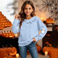 thumbnail image 5 of Atogsazn Children's Girls Halloween Sweatshirt Kids Casual Oversized Ghost Print Long Sleeve Sweaters Fall Winter Tops Blue 14-15 Years Fashion, 5 of 8