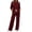 Wine, variant on QIYAGBSA 2 Piece Sweatsuit for Women Crew Neck Long Sleeve Pullover Top Contrast Piping Side Stripe Wide Leg Pants Drawstring Waist Pockets for Casual Wear