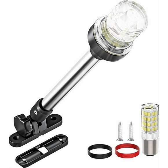 12 Inches Bimini Light for Pontoon Boat, Pontoon Navigation Lights Anchor Light Stern Lights for Bimini Top Mount Waterproof IP67, White Fold Down LED Marine Boat Rear Running Lighting