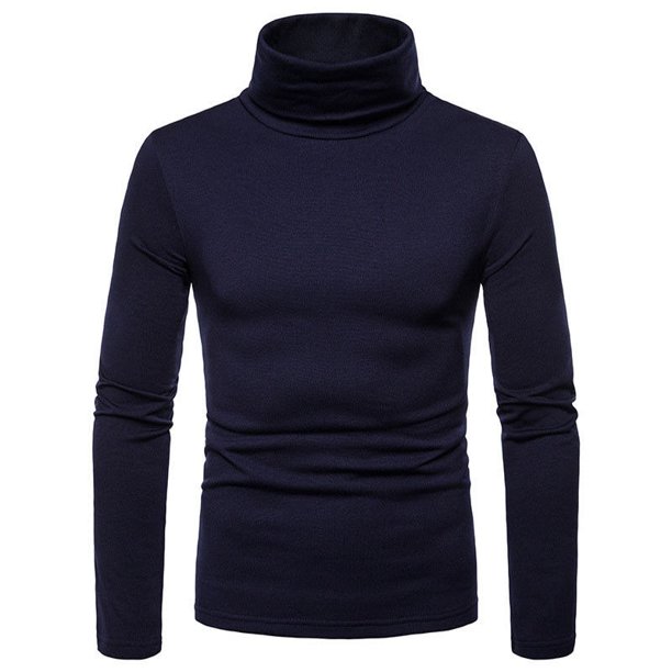 Suéter de punto de cuello alto para hombre, Jersey informal, ajustado, básico, doble cuello, Tops de otoño e invierno