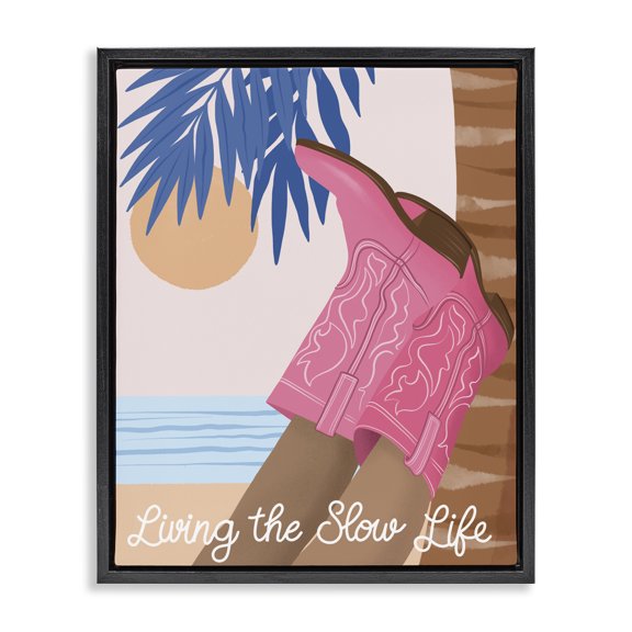 Stupell Industries Tropical Slow Life Coastal Cowgirl Black Floating Frame Canvas Art, 25 x 31, by Jo Taylor