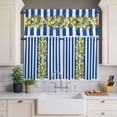 thumbnail image 4 of 3 Piece Kitchen Curtains and Valances Set Blue Stripes Lemon Cafe Curtains 36 Inch Length Spring Fruit Flowers Leaves Line Valance & Tier Curtain for Living Room Bedroom Window 54"x18"+27"x36"*2, 4 of 6