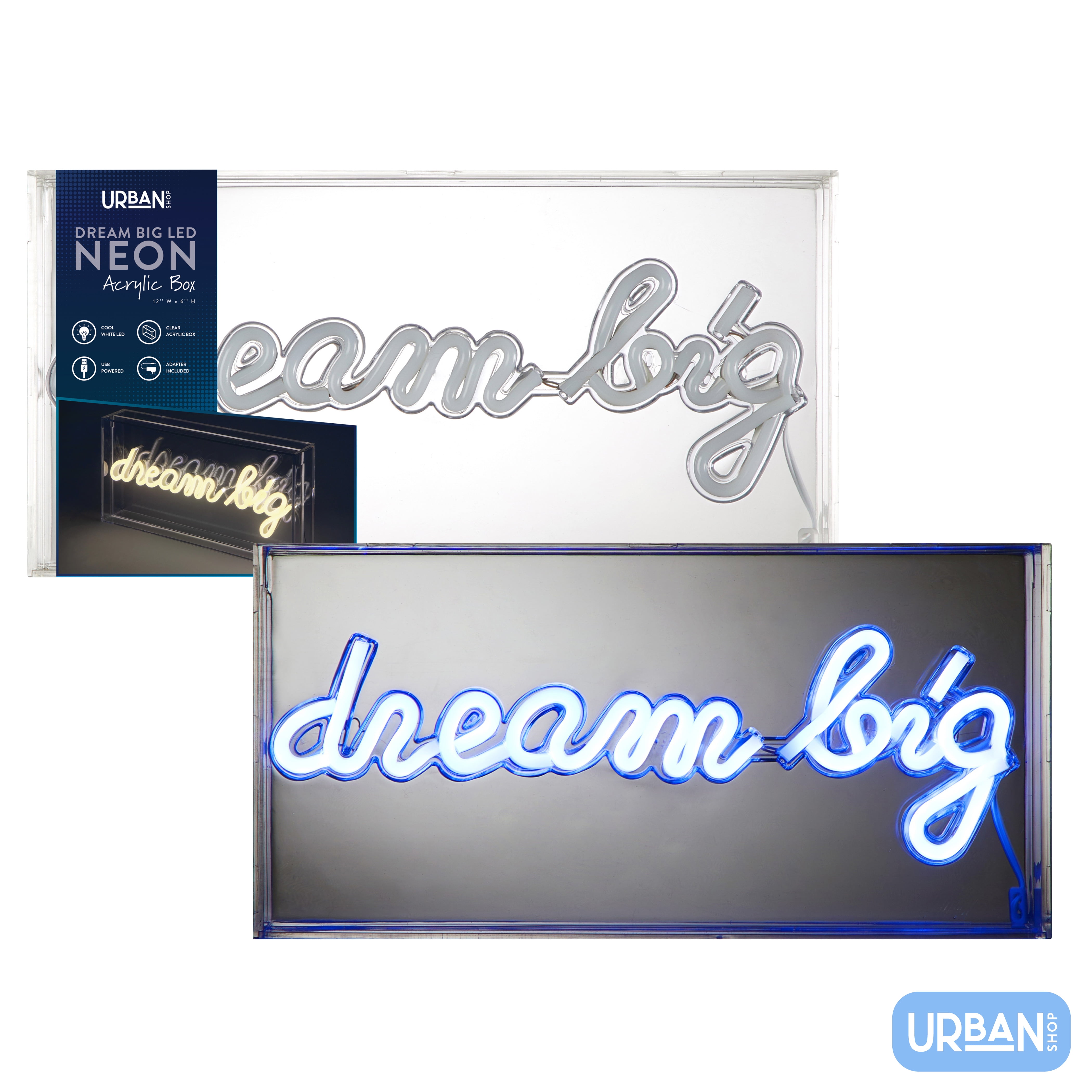 Urban Shop LED Neon Dream Big Clear Acrylic Box, Cool White