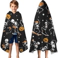 thumbnail image 3 of Black Halloween Dancing Skeletons Hooded Bath Towel，60"x35" for Ages 3 To 12 Kids, Quick Dry Lightweight Soft Microfiber Hood Beach Towel Cover Up for Kids, 3 of 7