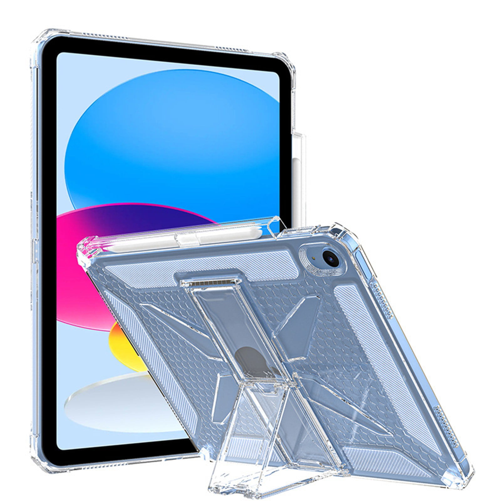 ELEHOLD Protective Case For Apple iPad Mini 7th 6th Generation,Shockproof Slim Soft TPU Pencil Holder Foldable Kickstand Anit-Resistant Cover,Clear