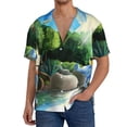 thumbnail image 7 of Lsque Bluey print Men's Cuban Collar Short Sleeve Shirt Summer Beachwear Casual Button Down Fashionable Vacation Leisure Shirt-Large, 7 of 7