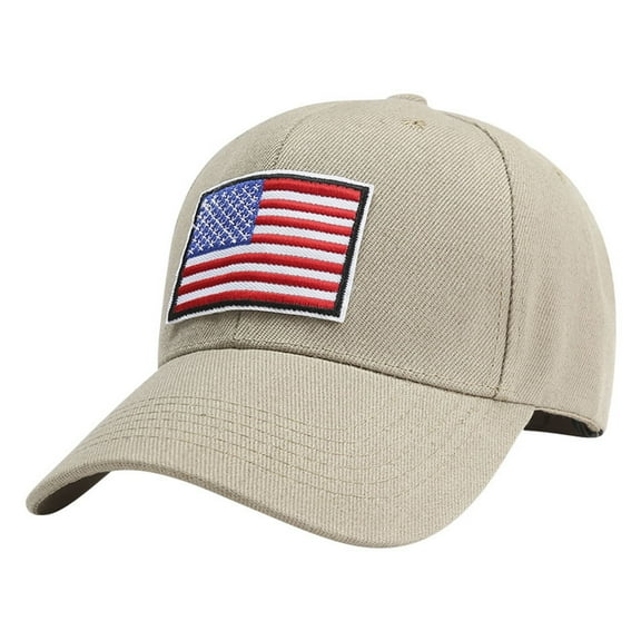 LEKODE Men Women USA American Flag Patch Baseball Cap, Classic Patriotic Embroidered Hat, Adjustable Hard Crown Cap for Holiday Sports Travel Daily Use Khaki One Size