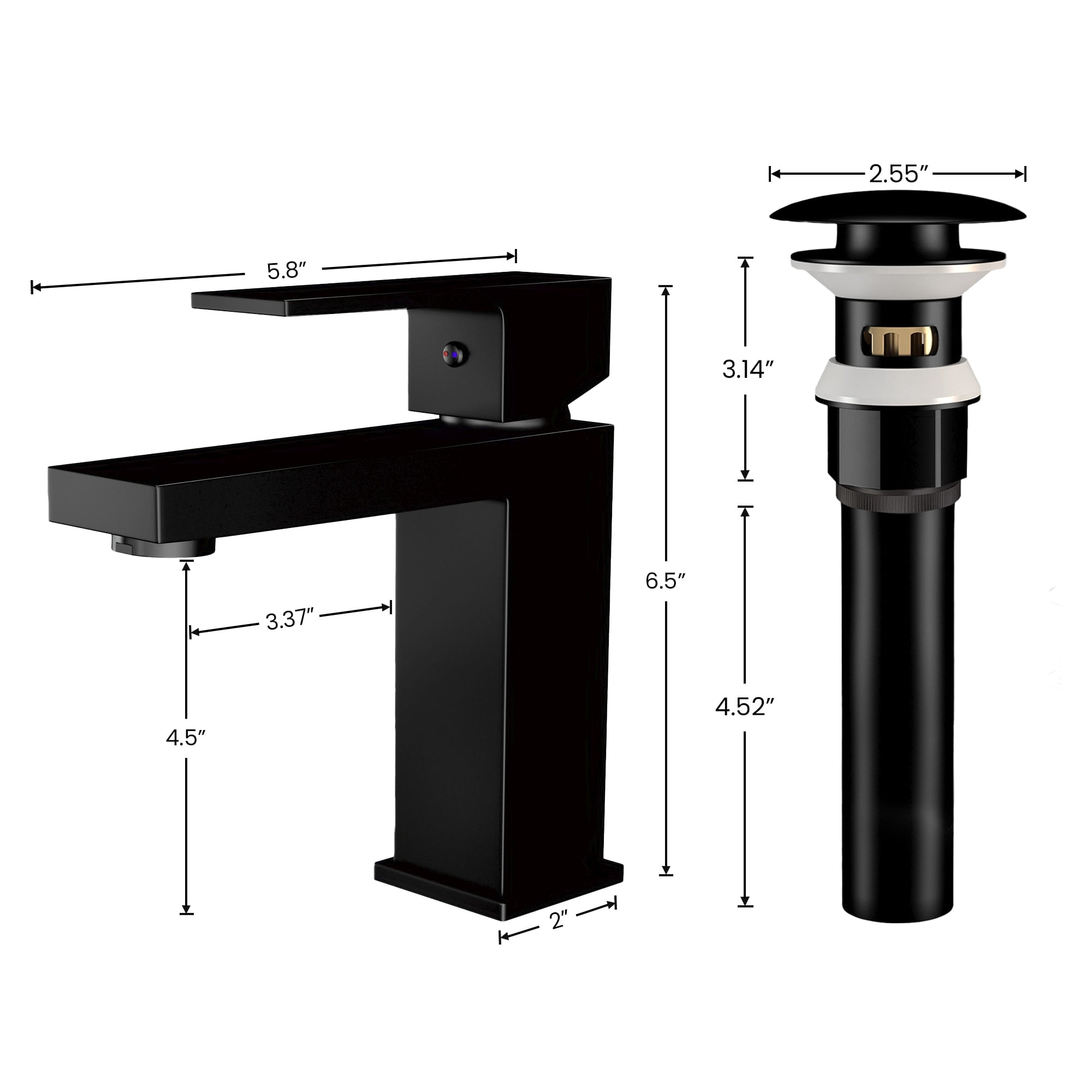 Ayna Decors Black Bathroom Sink Faucet Single Hole, Brass Single Handle Vanity Faucet with Pop Up Drain Stopper and Water Faucet Supply Lines