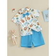 thumbnail image 3 of Suealasg Kids Boys Easter Gentleman Suits Outfits 6M 1T 2T 3T 4T 5T Little Boys Long Sleeve Lapel Button Bunny Print Shirt and Shorts Set Summer Easter -themed Clothing for Child Boys, 3 of 9