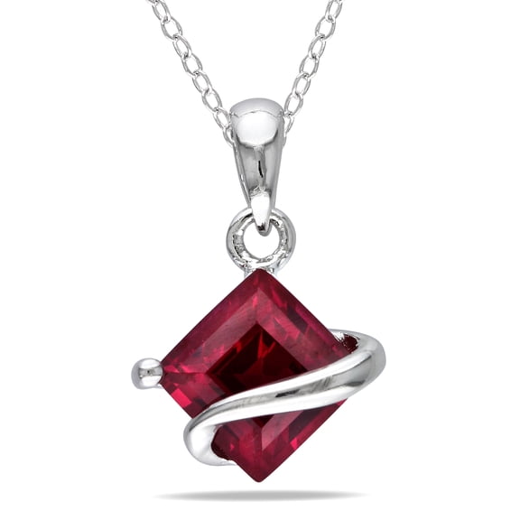 Everly Women's 1 1/2ct TGW Created Ruby Sterling Silver Wrapped Pendant with Chain