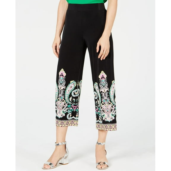 Petite Printed Cropped Wide Leg Pants Black Buddha Paisley PL