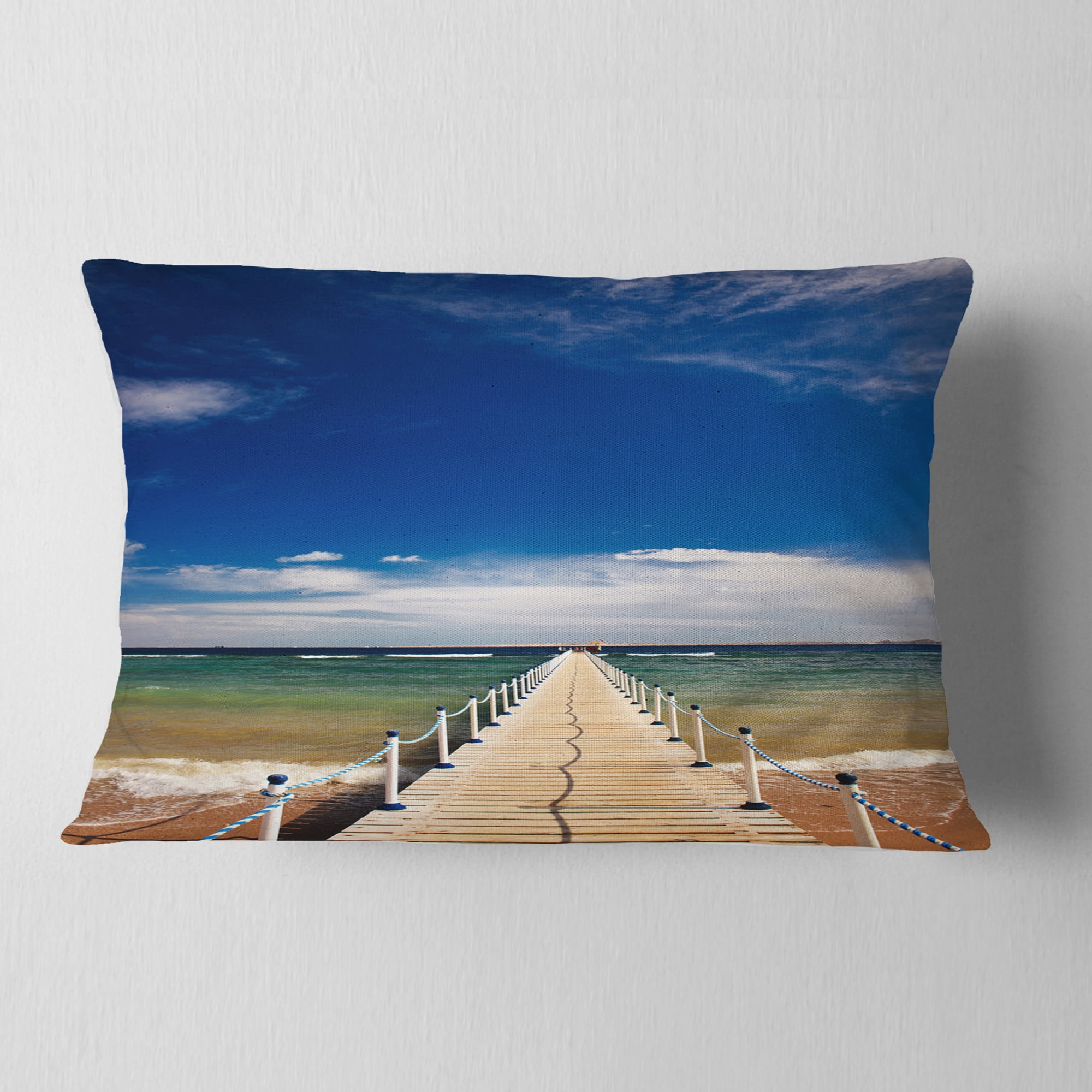 Designart Long Pontoon in Sea - Photographic Throw Pillow - 12x20