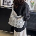 thumbnail image 3 of Bolso Bandolera para Mujer Plisada Nube Bolsos Hombro Bolso Con Cordón (Plata), 3 of 9