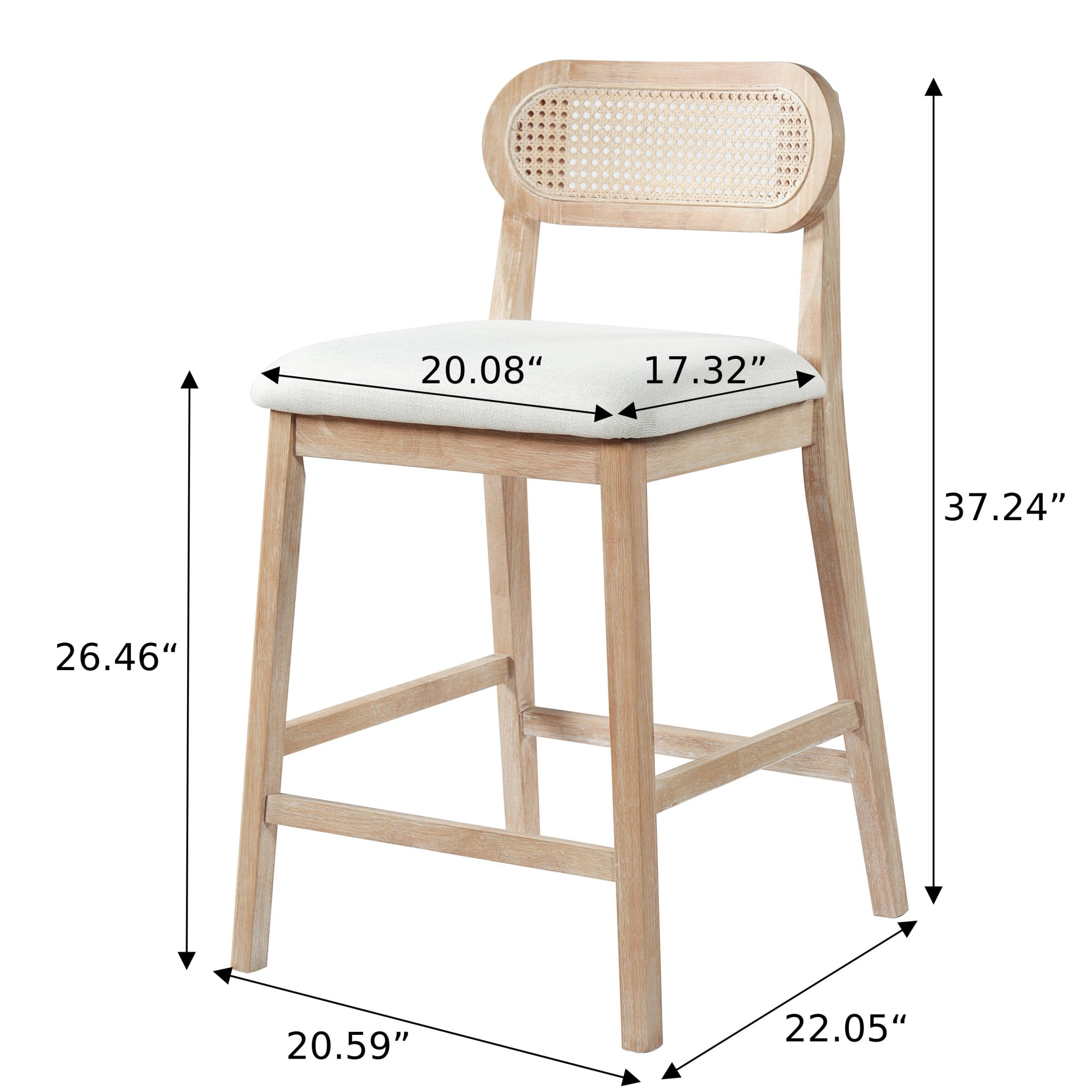 Christopher Knight Home 37.24"H Retro Rubberwood Bar Stools with Rattan Back Set of 2, Natural+Beige
