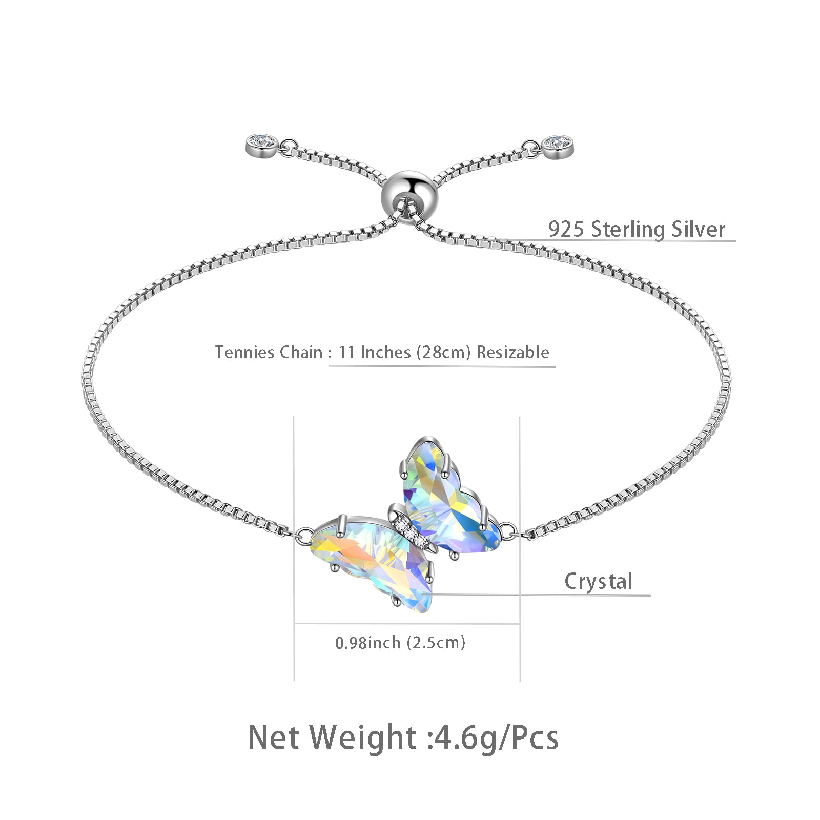 White Butterfly Bracelet 925 Sterling Silver April Birthstone Bracelet Jewelry Crystal Women Birthday Mother's Day Gifts Juwaliy