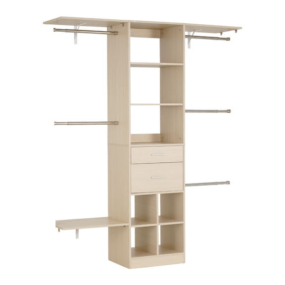 Modern Freestanding Wardrobe with 5 Adjustable Hanging Rods, 2-Drawer Closet Organizer, Grey Garment Rack for Walk-in Closet Storage