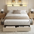 thumbnail image 2 of GUNAITO Queen Size Bed Frame with 4 Storage Drawers, Upholstered LED Bed with USB Ports, Modern Bed with Headboard Noise Free Platform Bed with Metal Frame, Beige, 2 of 9