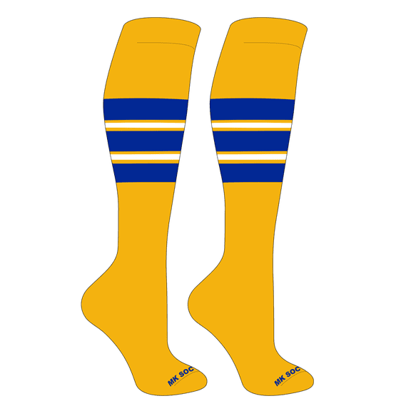 MK Socks Striped OTC Baseball, Softball, Football Socks (E) Gold, Royal, White (XS)