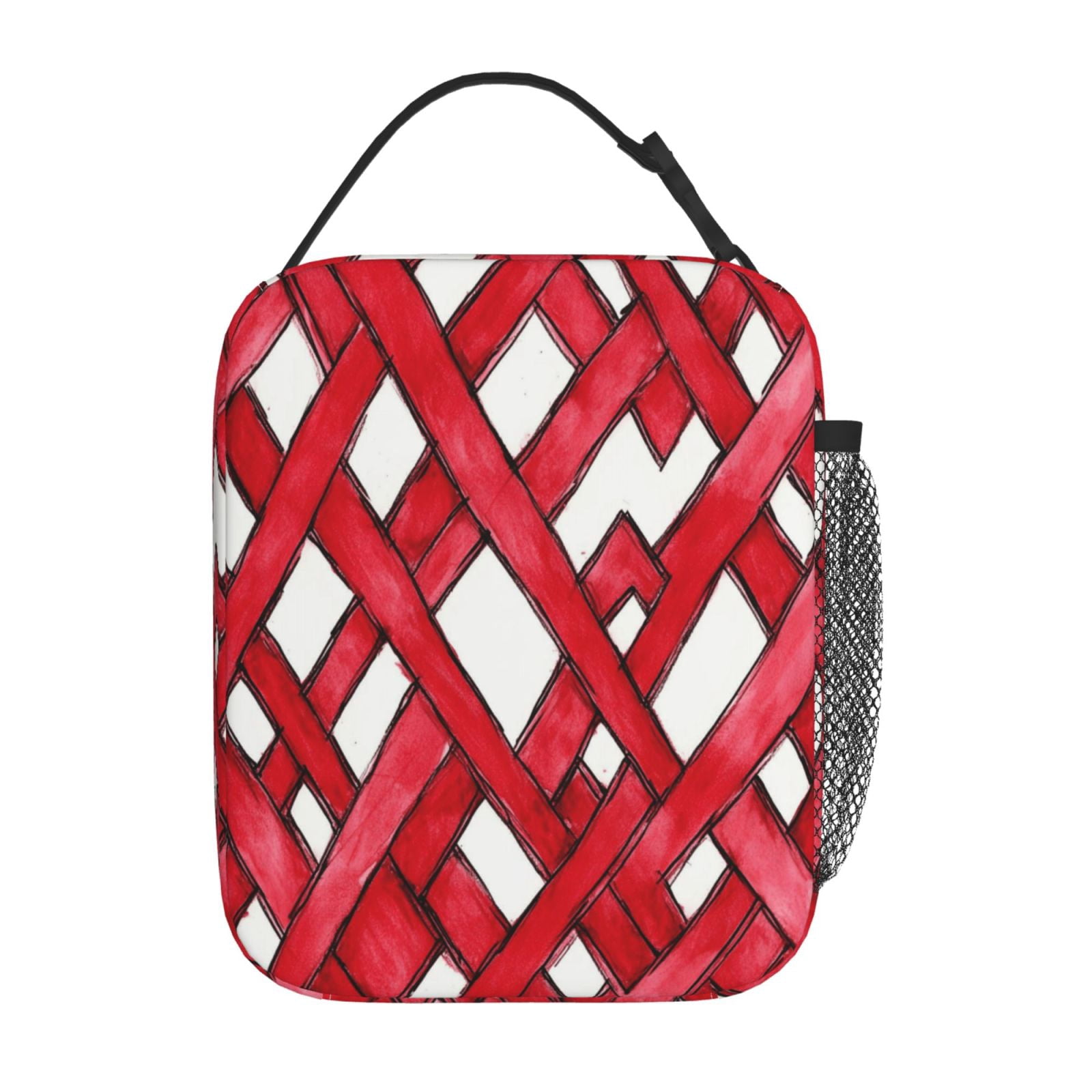 Lunch Bag For Women Men Insulated Portable Lunch Box Bento Box Office Picnic Travel Cooler Bag Crimson Moroccan Trellis Hand-Drawn Sketch_3