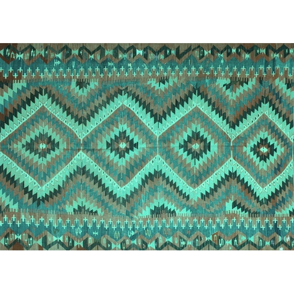 Ahgly Company Indoor Rectangle Southwestern Turquoise Blue Country Area Rugs, 3' x 5'