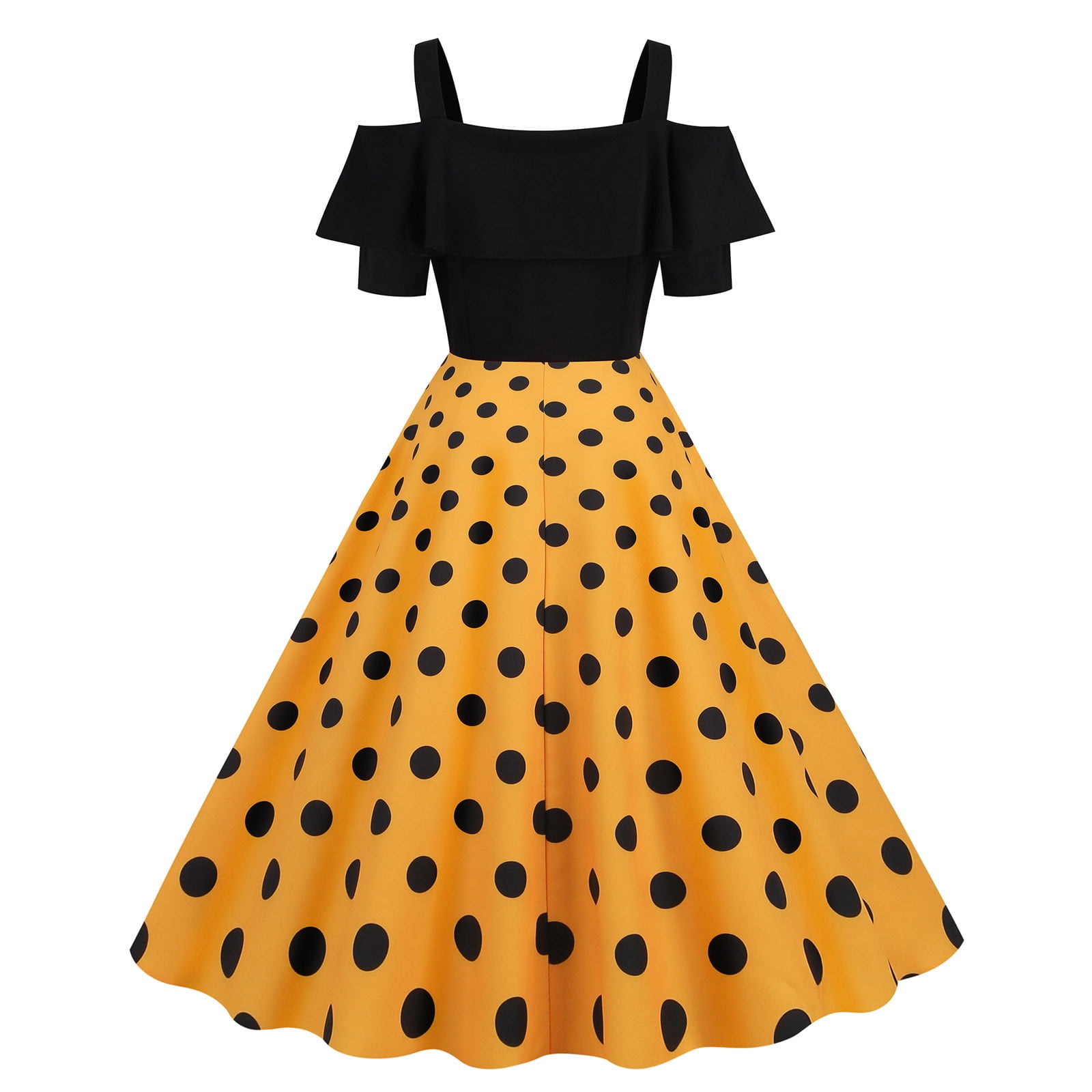 XFLWAM Womens 50s 60s Vintage Dress Cold Shoulder Short Sleeve Ruffle Polka  Dot Dresses Retro Rockabilly A-Line Swing Cocktail Party Dress Yellow S -  Walmart.com