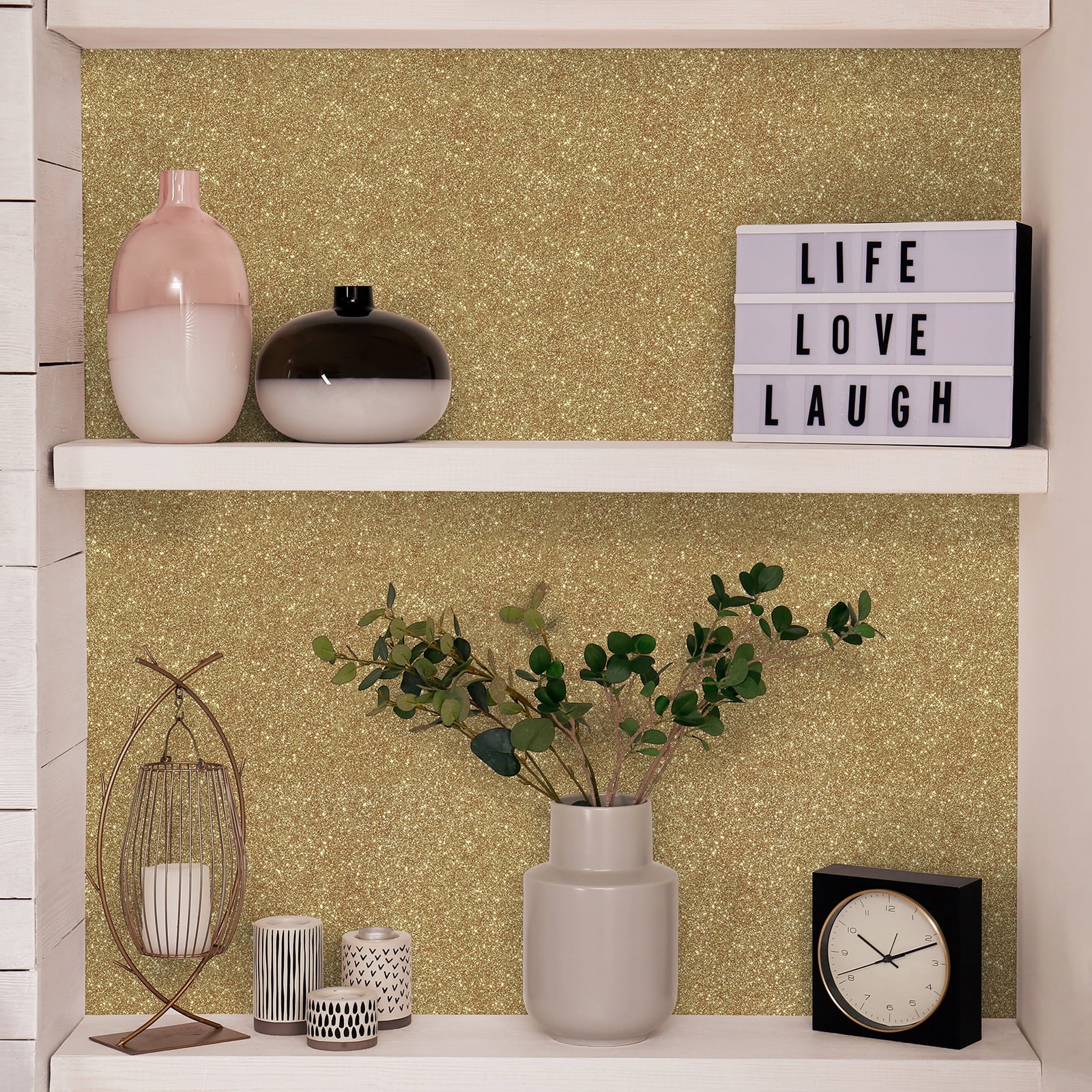 CHIHUT Champagne Gold Glitter Contact Paper for Bedroom Peel and Stick Glitter Wallpaper for Countertops Waterproof Self Adhesive Wall Paper Decorative Vinyl Roll for Kitchen Cabinets 15.7"x236"