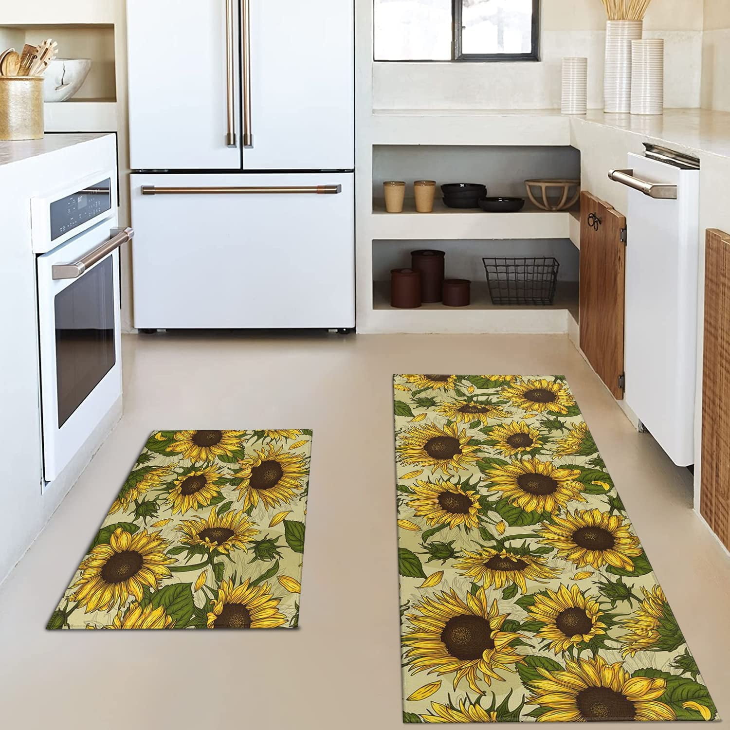  Kitchen Mat 2 Pieces, Sweet Honey Sunflower Bees Gnomes On Car  Vintage Kitchen Rugs and Mats Non Slip Runner Rug Washable Floor Mats for  Kitchen Home 19.7 x 31.5 + 19.7