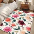 thumbnail image 5 of Pink Orange Flower Washable Area Rugs 2.7'x5', Watercolor Floral Green Leaf Vintage Country Low Pile Throw Living Room Rug Non-Slip Sturdy Edge Binding Carpet for Indoor Entryway Bedside Kitchen, 5 of 9